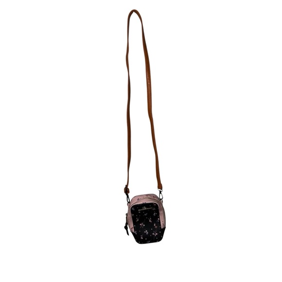unbranded Handbags - Small Floral Crossbody Bag in Pink and Black with Brown Strap